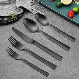 Lifetime Cutlery Black Matte Set - Knives, Dinner/Salad Forks Tea/Soup Spoons